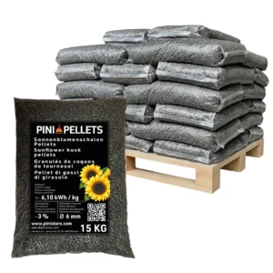 PINI Sonnenblumenschalen-Pellets 6 mm – Heizpellets, 480 kg pro Palette